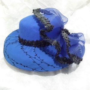 Vintage Glamorous/Elegant 100% Blue Wool Hat USA